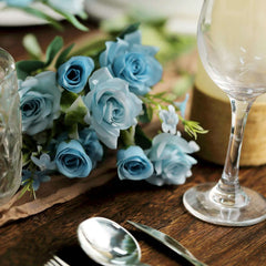 4 Bushes 12" Dusty Blue Real Touch Artificial Silk Rose Flower Bouquet, Faux Bridal Flowers