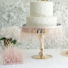 39" Dusty Rose Real Ostrich Feather Fringe Trim With Satin Ribbon Tape