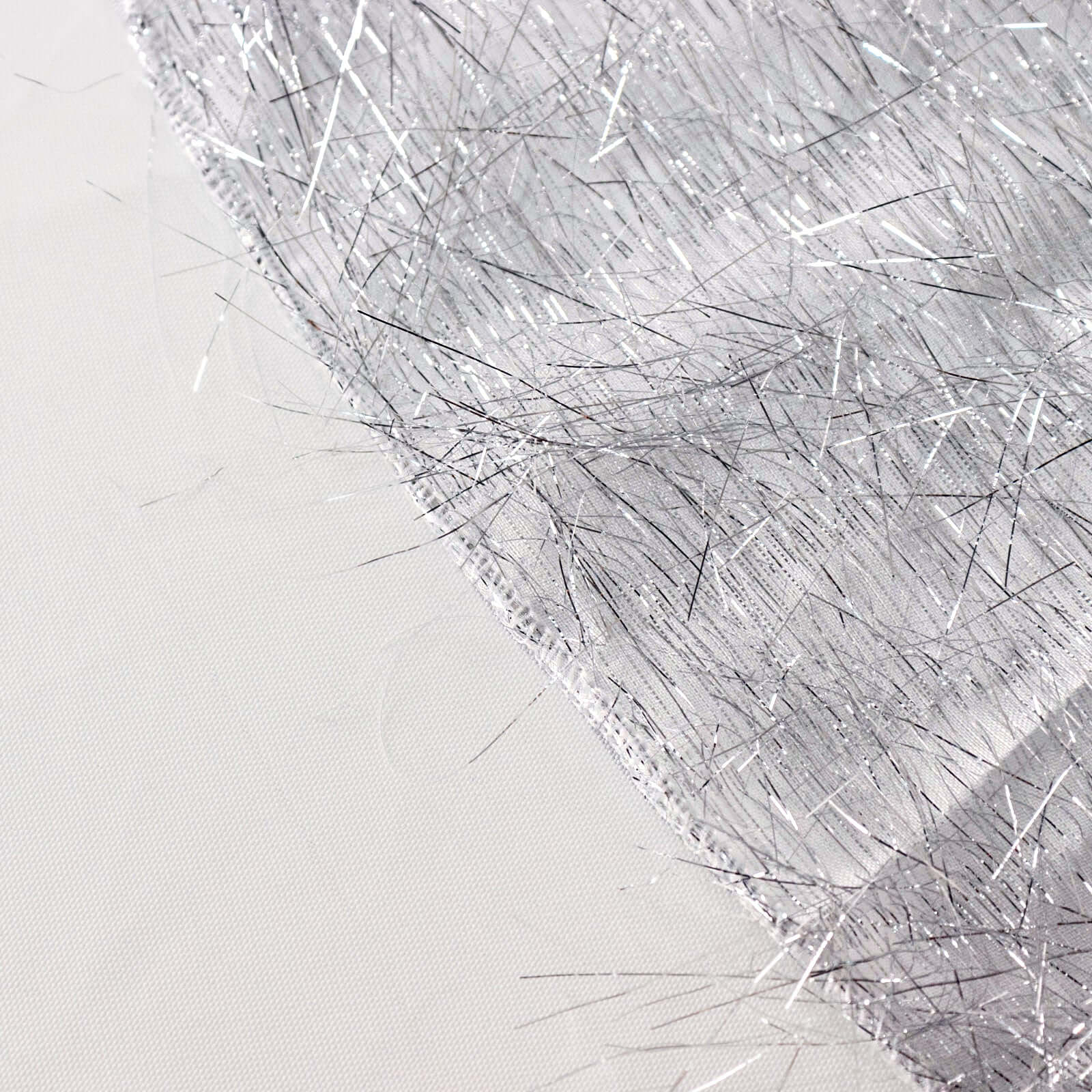 Polyester 120" Round Silver Tablecloth Metallic Fringe Shag Tinsel Table Cover
