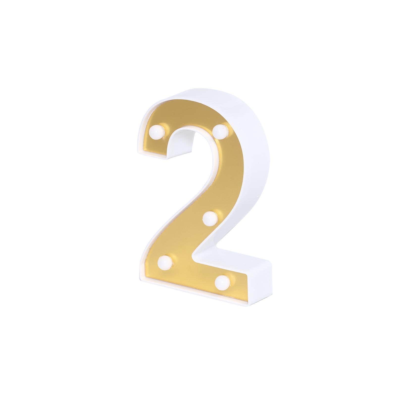3D Marquee Number "2" Warm White 5 LED Lights Gold - Stylish Light-Up Accent for Events 6"