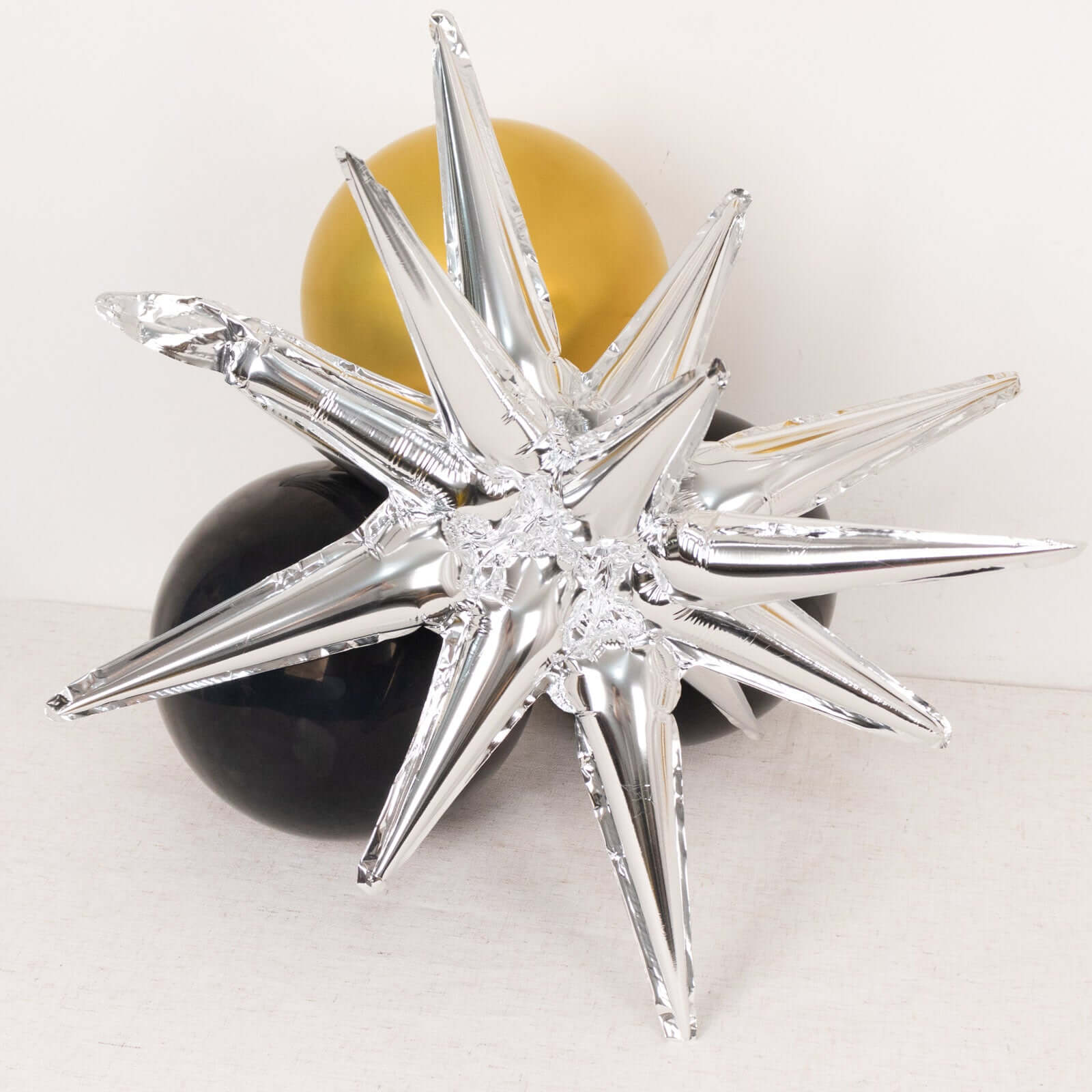 5 Pack Metallic Silver 14-Point Starburst Mylar Foil Balloons, 22" Fireworks Star Explosion Party Balloons