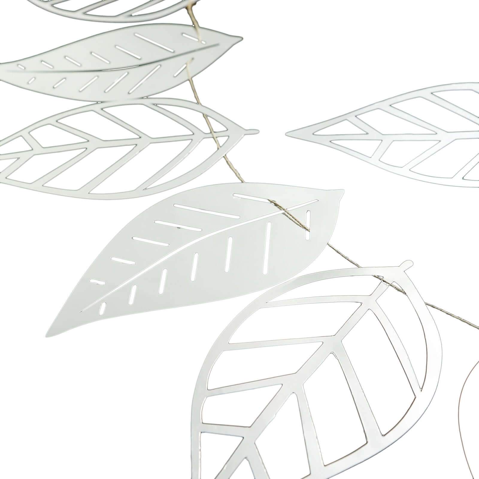 7ft Silver Foiled Paper Assorted Leaves Hanging Garland Banner