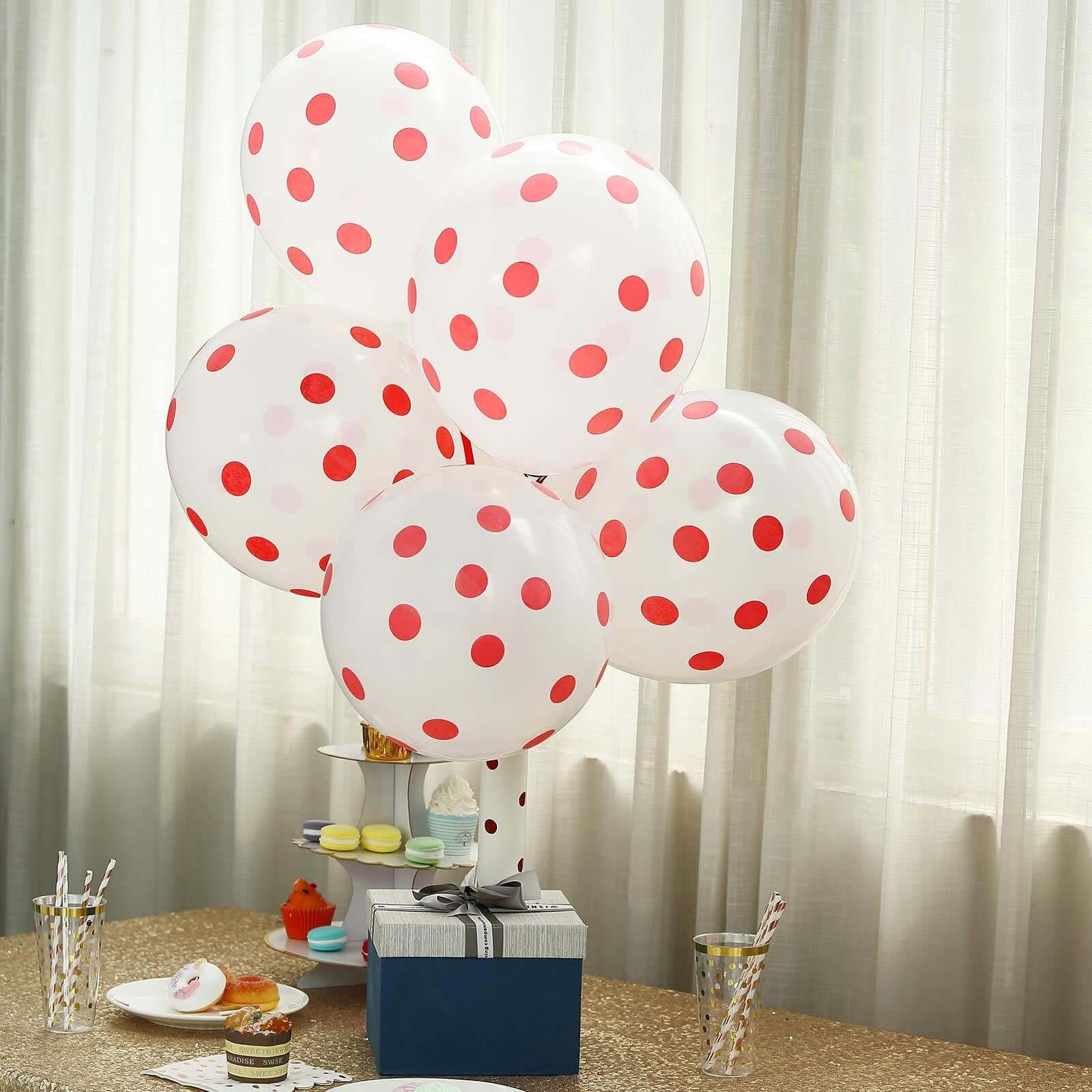 25 Pack 12" Hot Pink and White Fun Polka Dot Latex Party Balloons