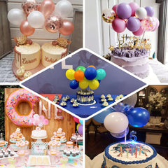 11 Pcs Balloon Cake Topper Clear, Rose Gold and White - Whimsical Clustered Mini Garland Cake Inserts DIY Party Decorations