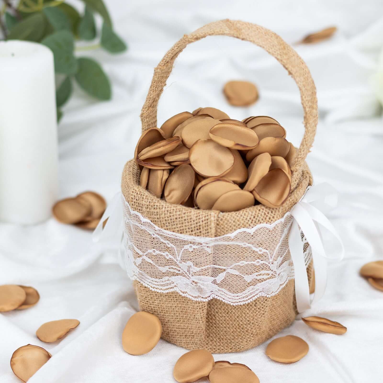 400-Pack Rose Petals Life-Like Flower Confetti Gold Matte Silk Round - Perfect for Event Tables 2"