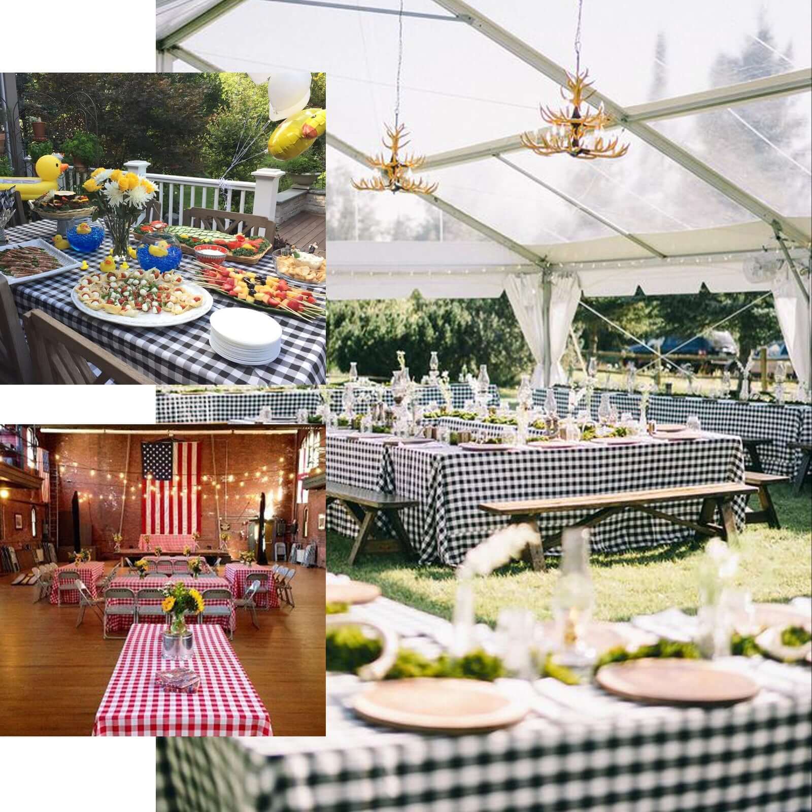 90"x156" Black Red Seamless Buffalo Plaid Rectangle Tablecloth, Checkered Polyester Tablecloth for 8 Foot Table With Floor-Length Drop