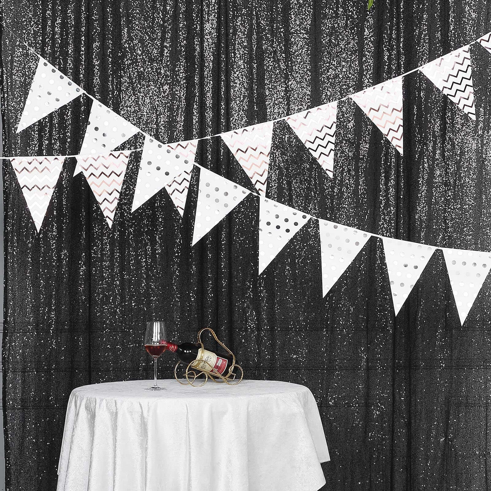8ftx8ft Black Sequin Event Curtain Drapes, Backdrop Event Panel