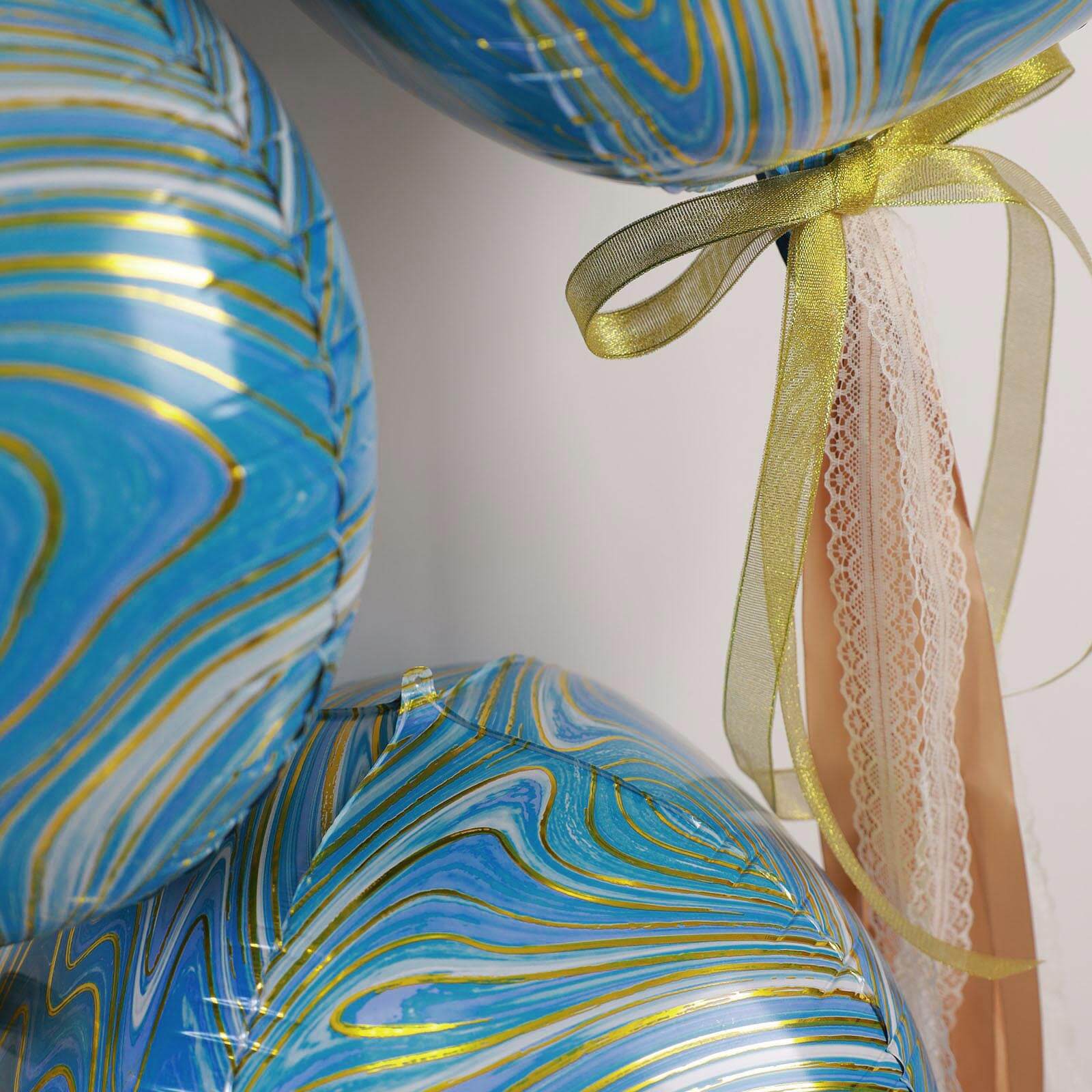 3 Pack 13" 4D Blue Gold Marble Sphere Foil Helium or Air Balloons