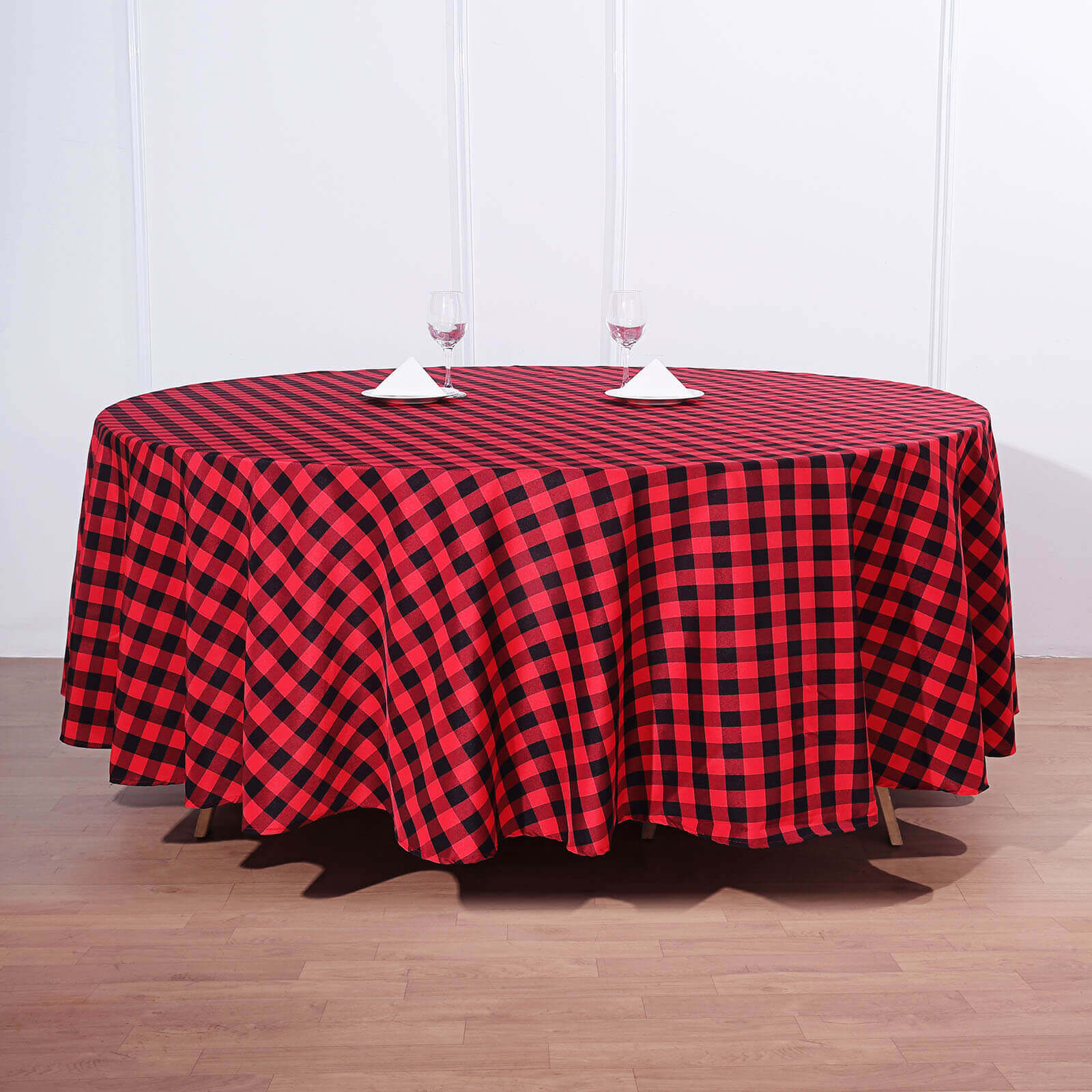 108" Black Red Buffalo Plaid Round Tablecloth, Checkered Gingham Polyester Tablecloth