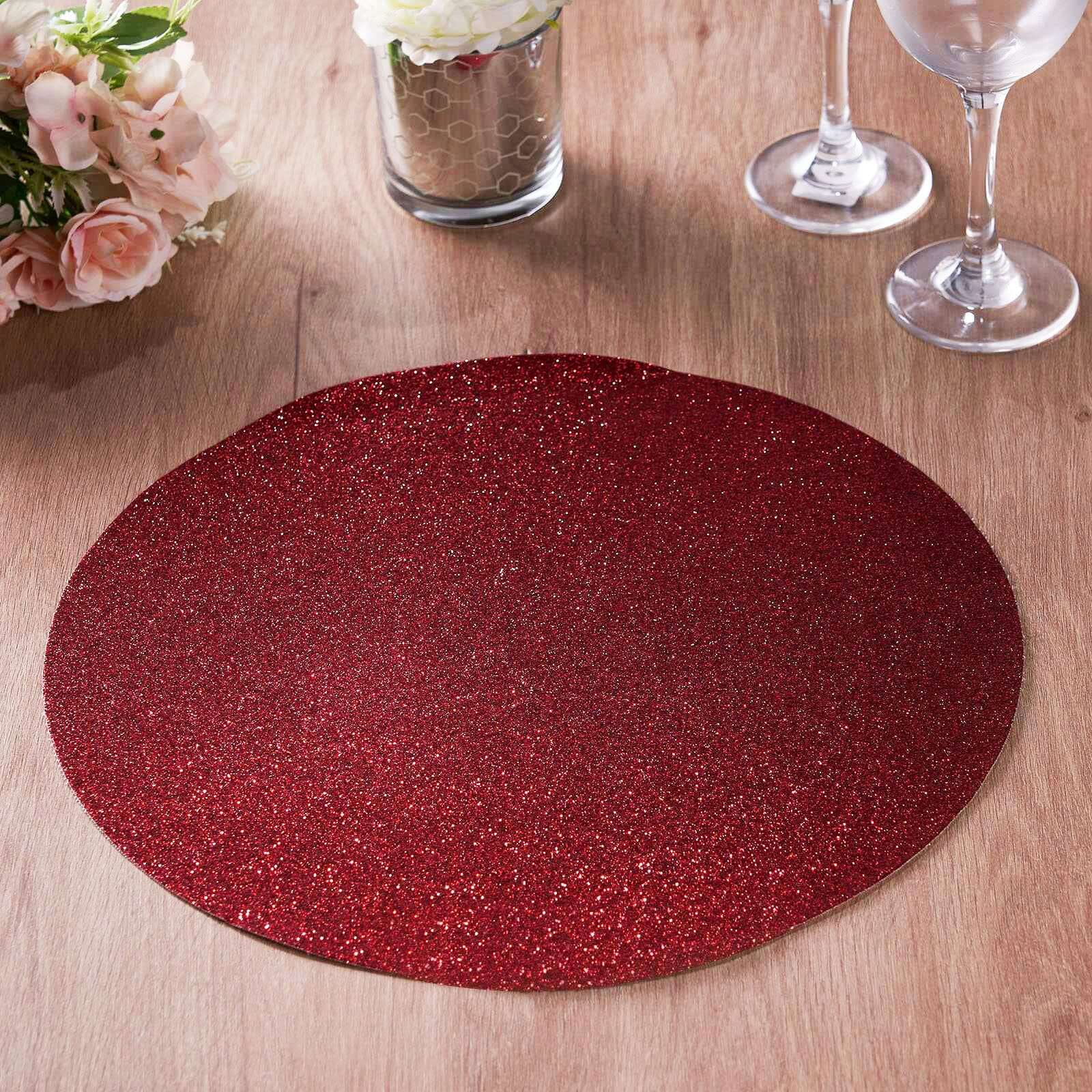 6-Pack Placemats Glitter Design Burgundy Sparkle Oval - Non-Slip Decorative Table Mats for Dining 12"x18"