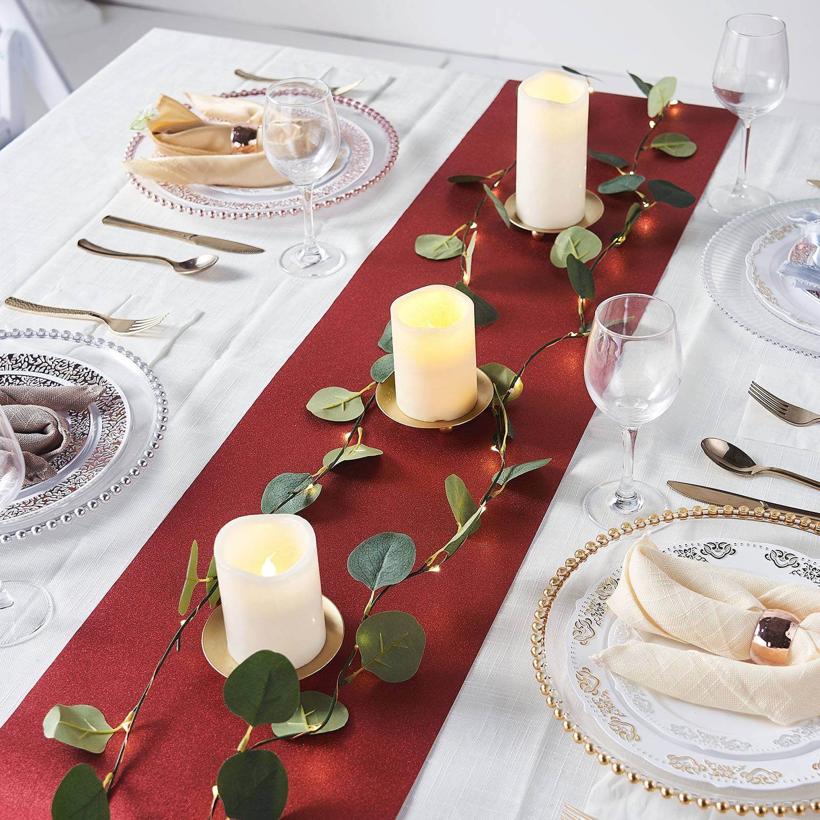 9ft Burgundy Glitzing Glitter Table Runner, Disposable Paper Table Runner