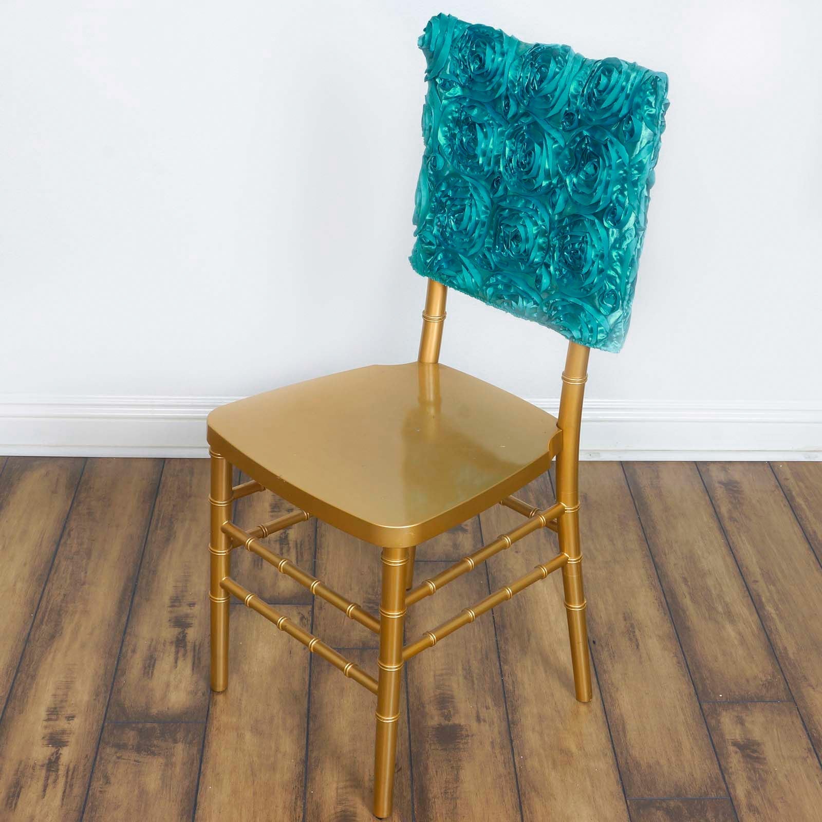 16" Turquoise Satin Rosette Chiavari Chair Caps, Chair Back Covers
