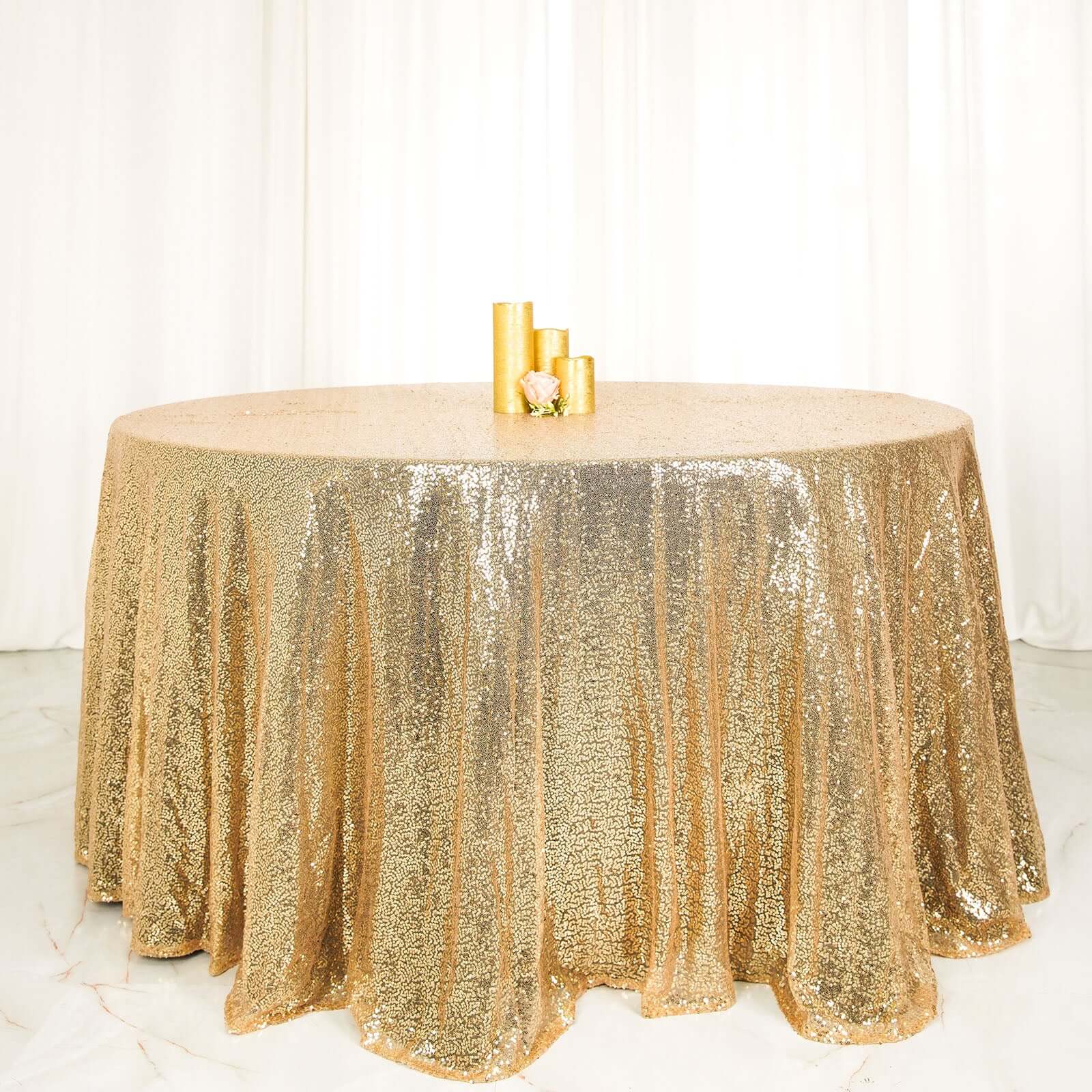 Sequin 120" Round Tablecloth Champagne - Seamless Glittering Table Cover