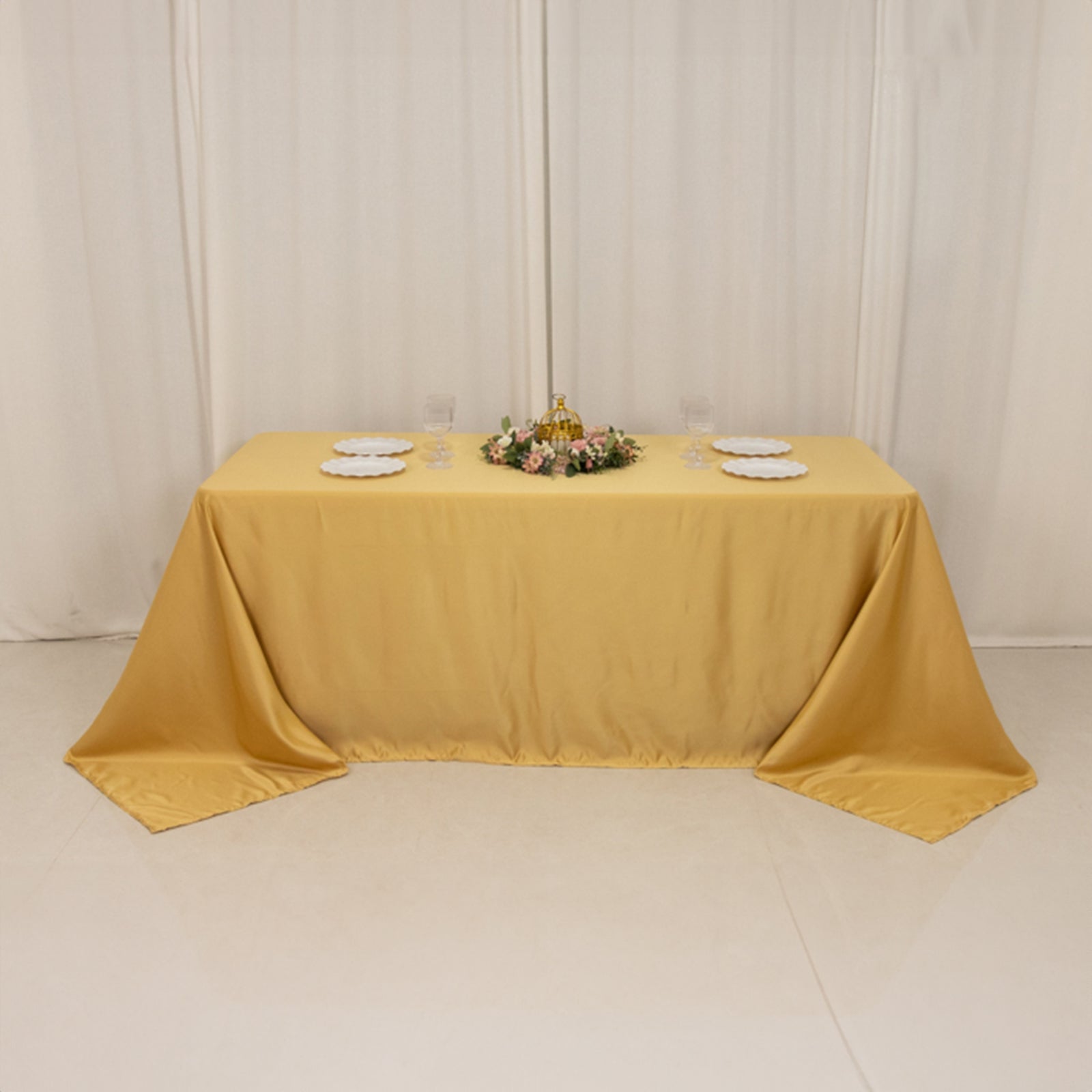 Lamour Satin 90"x132" Rectangle Tablecloth Champagne - Soft & Silk-Like Seamless Table Cover