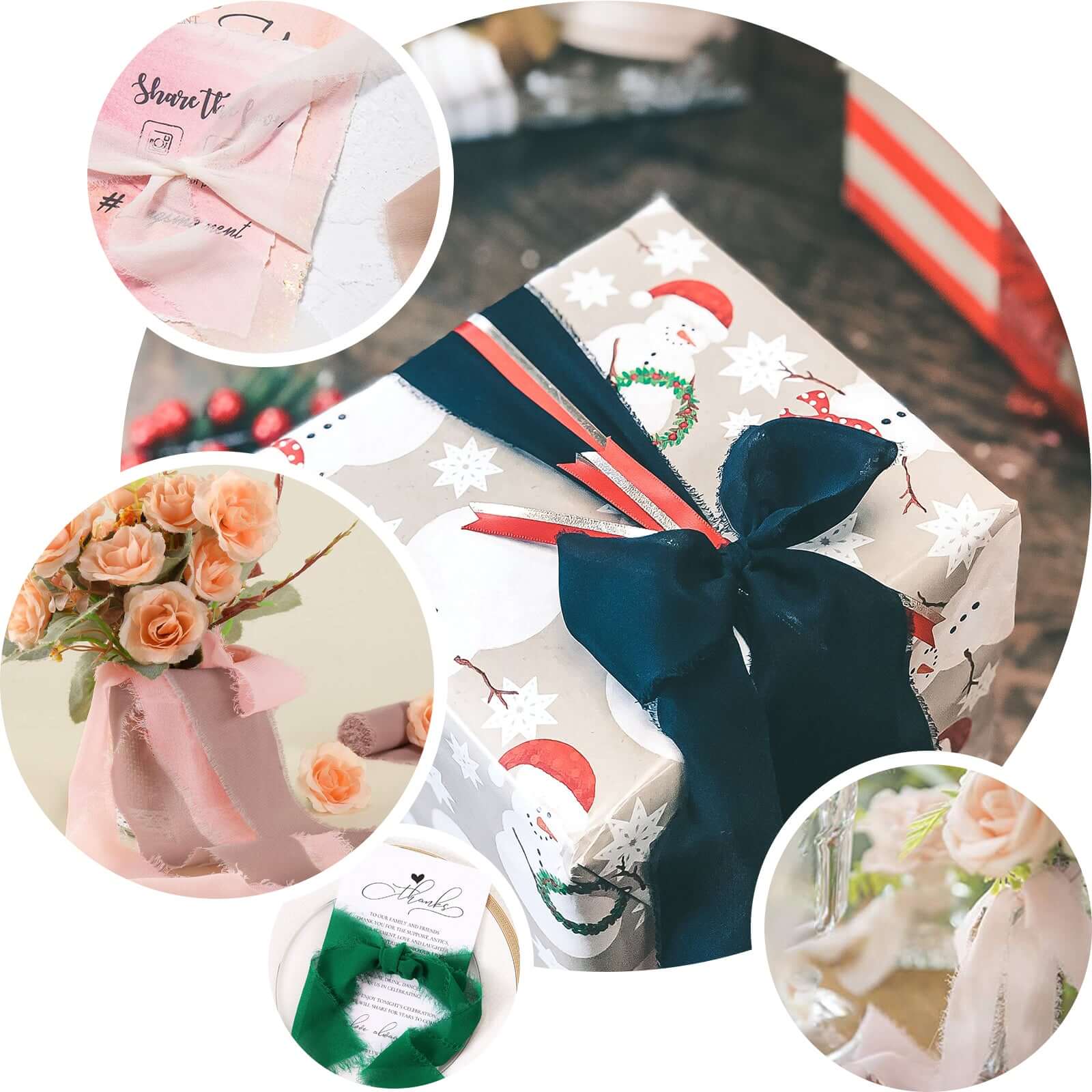 2 Pack 6yds Hunter Emerald Green Silk-Like Chiffon Ribbon Roll, DIY Wedding Bouquet Linen Wrap