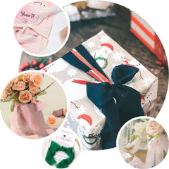 2 Pack 6yds Hunter Emerald Green Silk-Like Chiffon Ribbon Roll, DIY Wedding Bouquet Linen Wrap