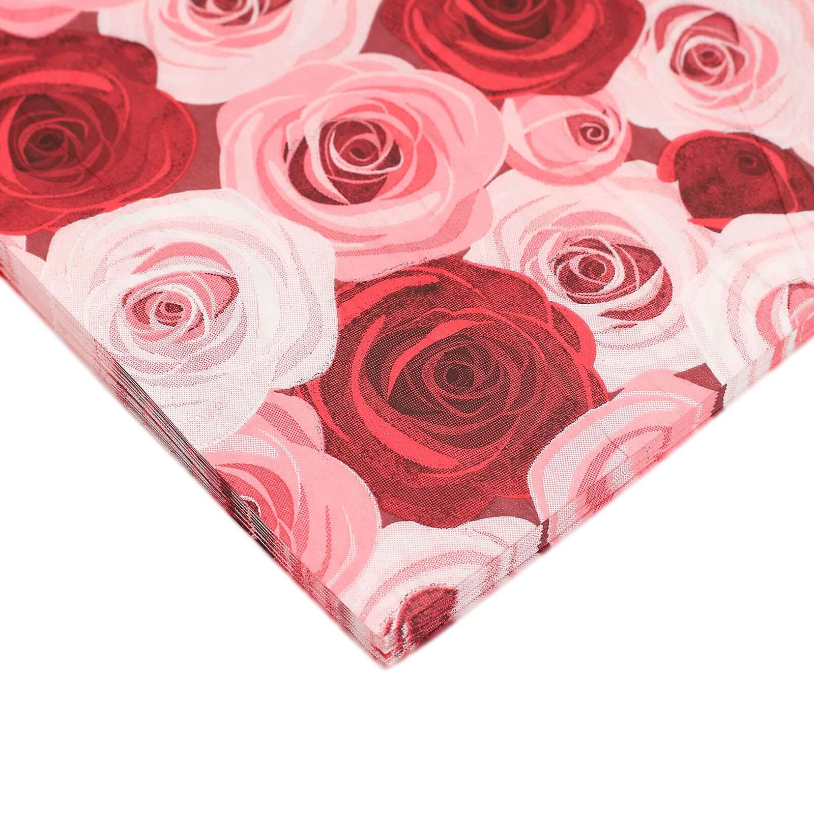 50-Pack Paper Beverage Napkins with Floral Design Red/Pink - 2 Ply Soft 18GSM Rose Garden Wedding Napkins 6.5"x6.5"