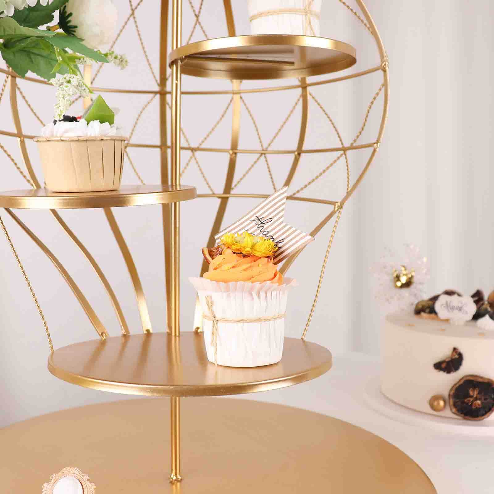 4-Tier Metal Cupcake Dessert Display Stand Gold Hot Air Balloon Design - Stylish Dessert Serving Tray Centerpiece Platter for Whimsical Carnival Inspired Events & Celebrations19"