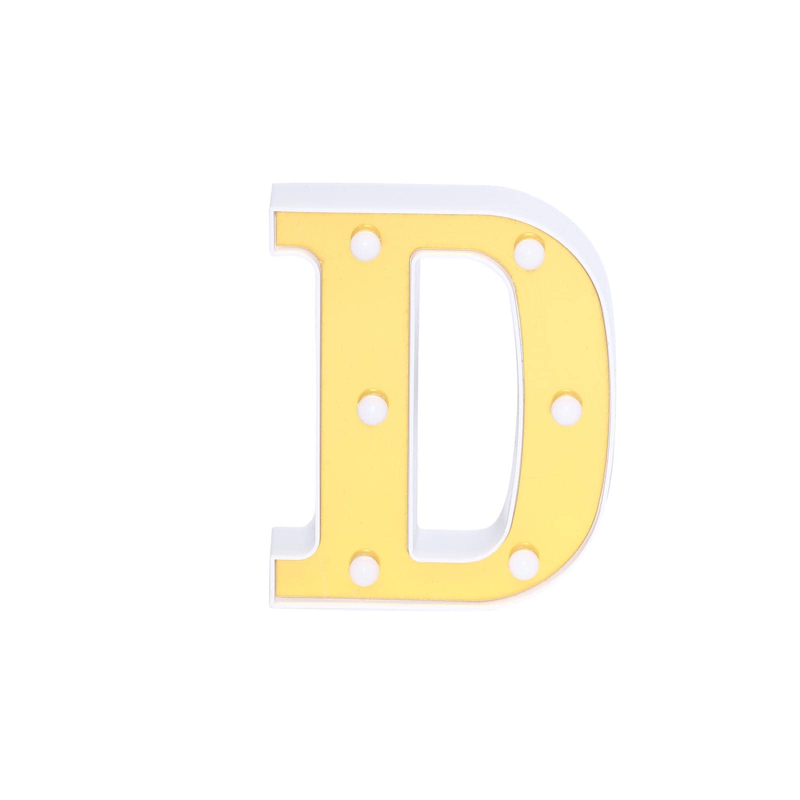 3D Marquee Letter "D" Warm White 6 LED Lights Gold - Chic Light-Up Decor for Events 6"