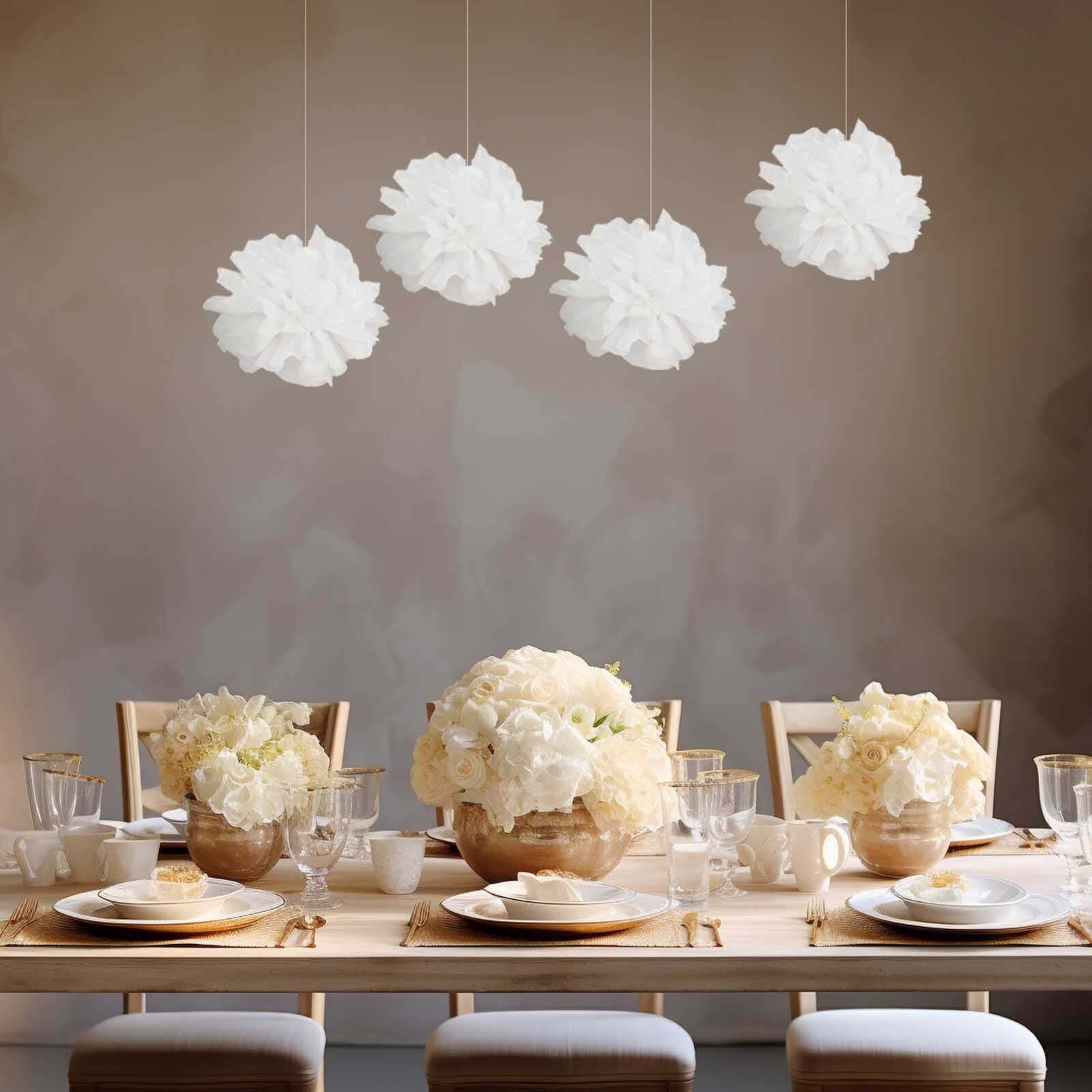 6 Pack 10" White Tissue Paper Pom Poms Flower Balls, Ceiling Wall Hanging Decorations