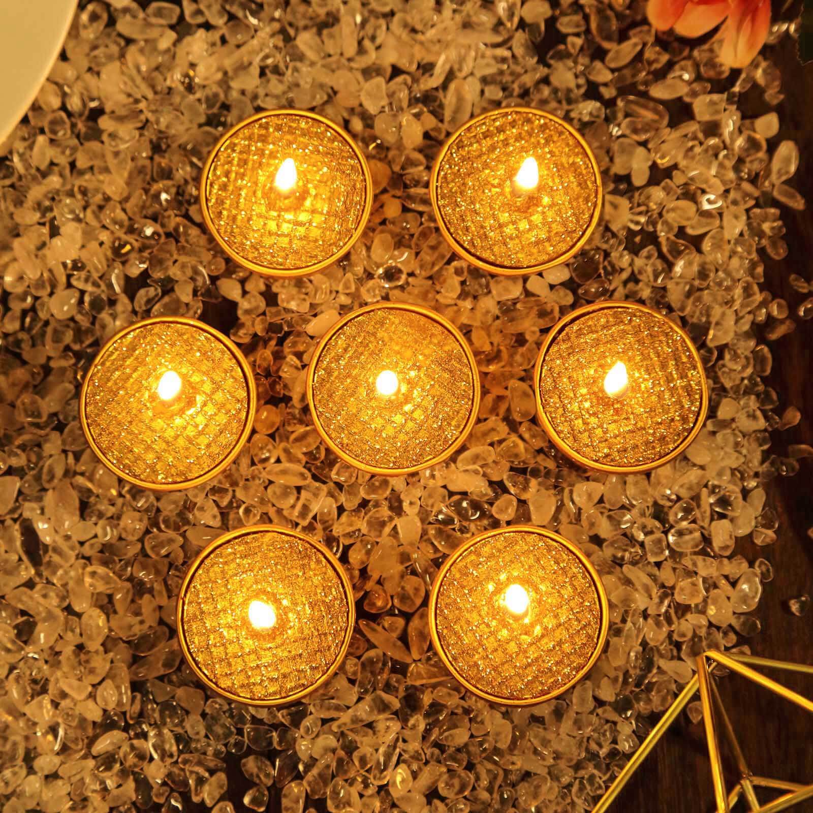 9-Pack Tealight Candles Metallic Gold Textured Design - Unscented Dripless Wax for Events