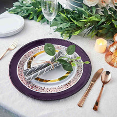 6-Pack Acrylic Round Charger Plates 13" in Purple with Beaded Rim, Dinner Charger Event Tabletop Decor