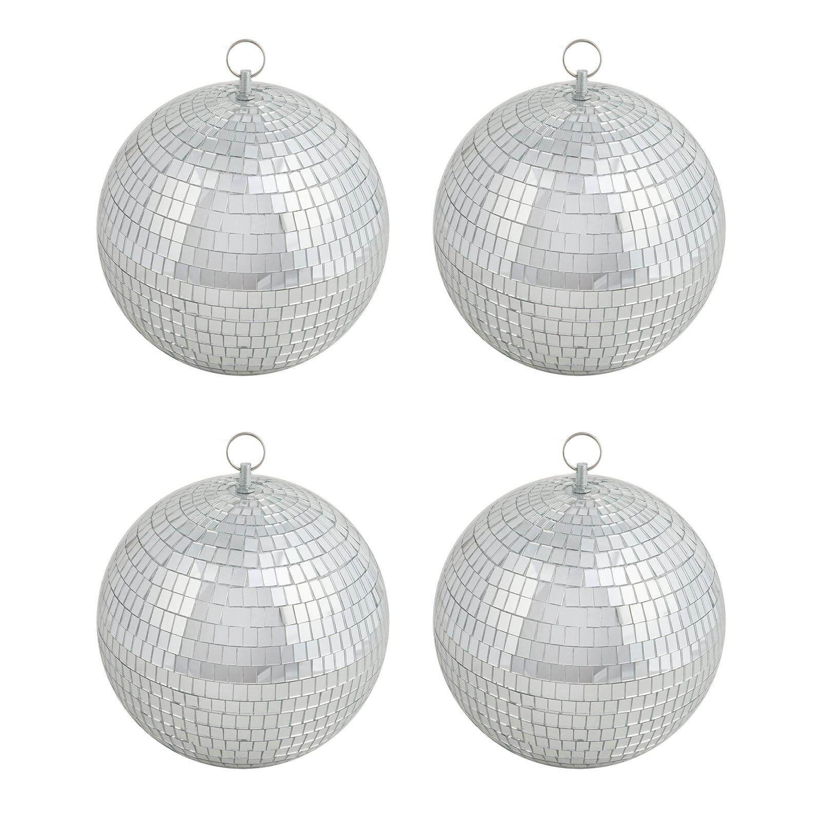 4 Pack 8" Silver Foam Disco Mirror Ball With Hanging Ring, Holiday Party Decor