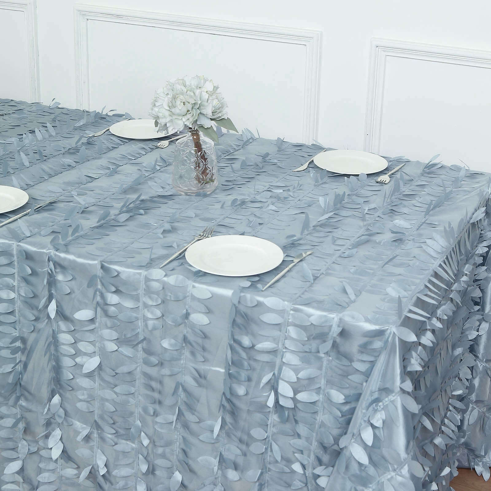 Taffeta 90"x156" Rectangle Tablecloth Dusty Blue | 3D Leaf Petal Design Seamless Table Cover