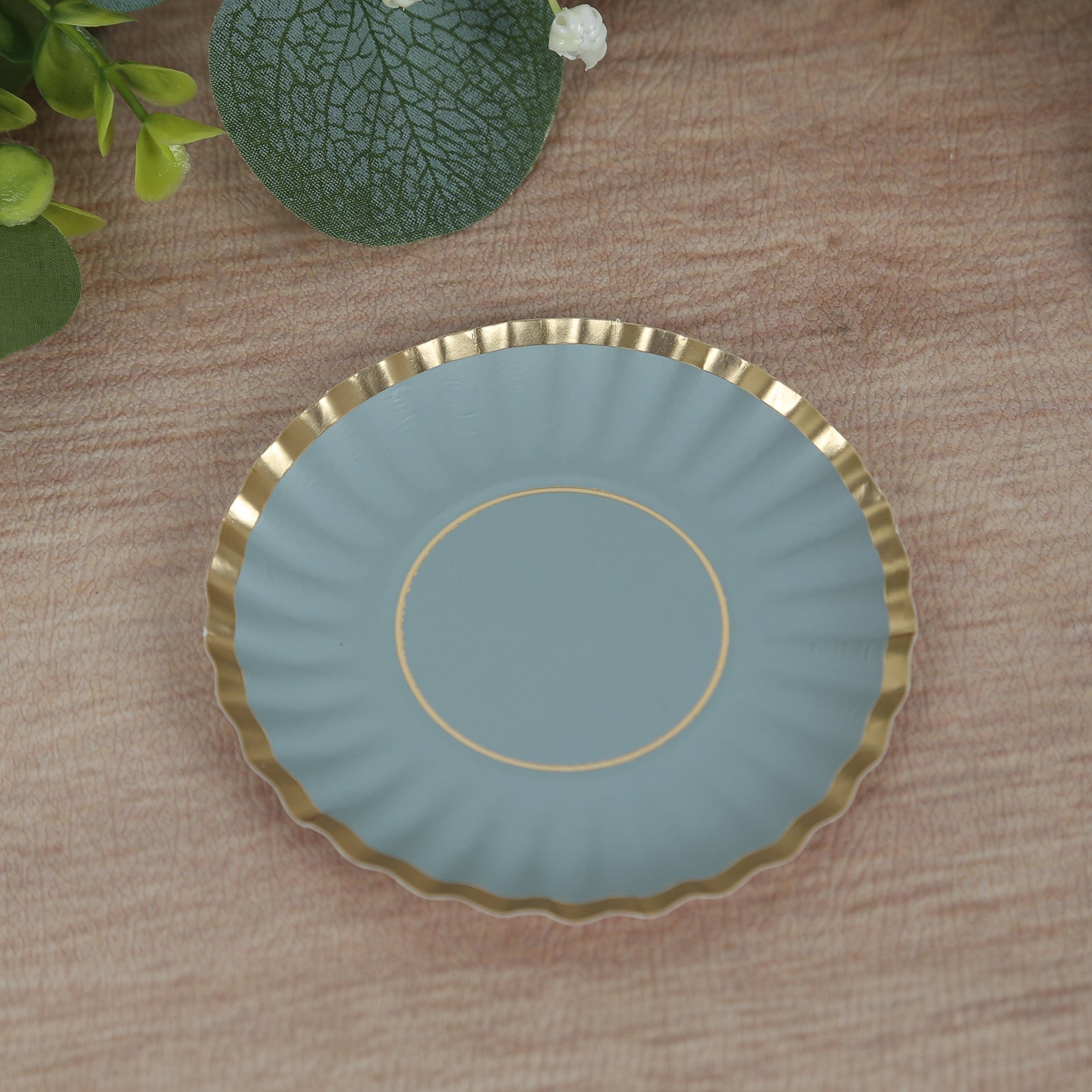 50-Pack Paper 3.5" Round Party Plates in Dusty Blue with Gold Scalloped Rim - Disposable Mini 250GSM Dessert Plates for Tapas, Appetizers & Finger Foods