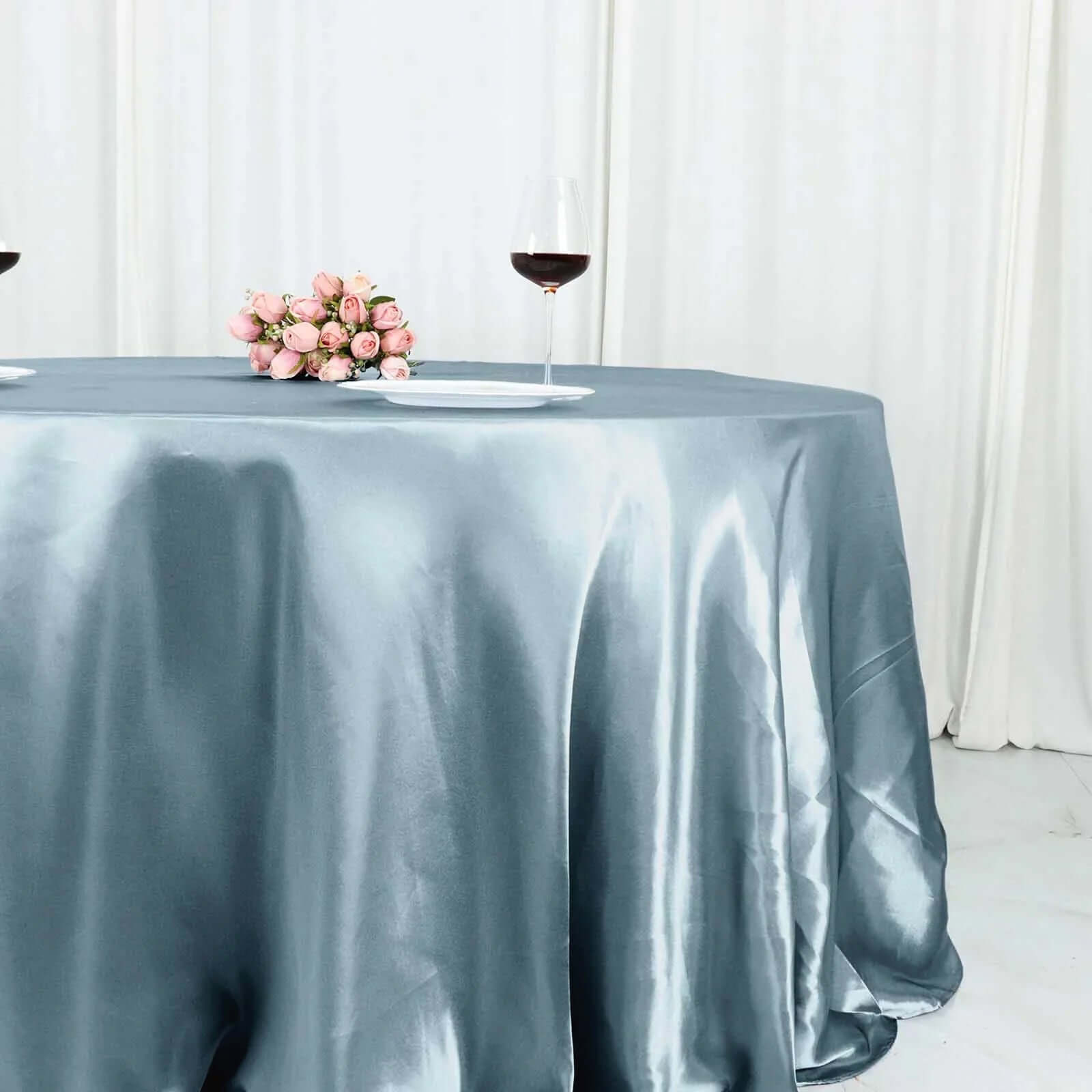 Satin 132" Round Tablecloth Dusty Blue - Stylish Seamless Table Cover