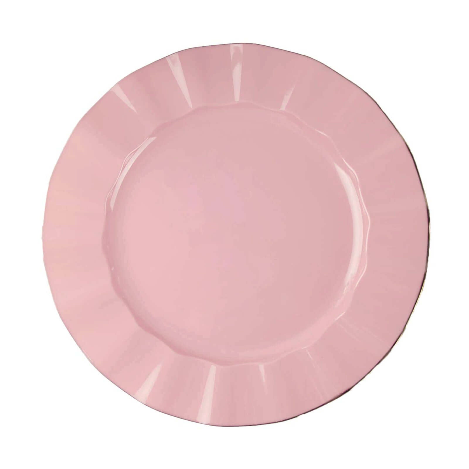 10-Pack Plastic 9" Round Dinner Plates in Dusty Rose Ruffled Rim with Gold Edging - Sturdy Disposable Dinnerware