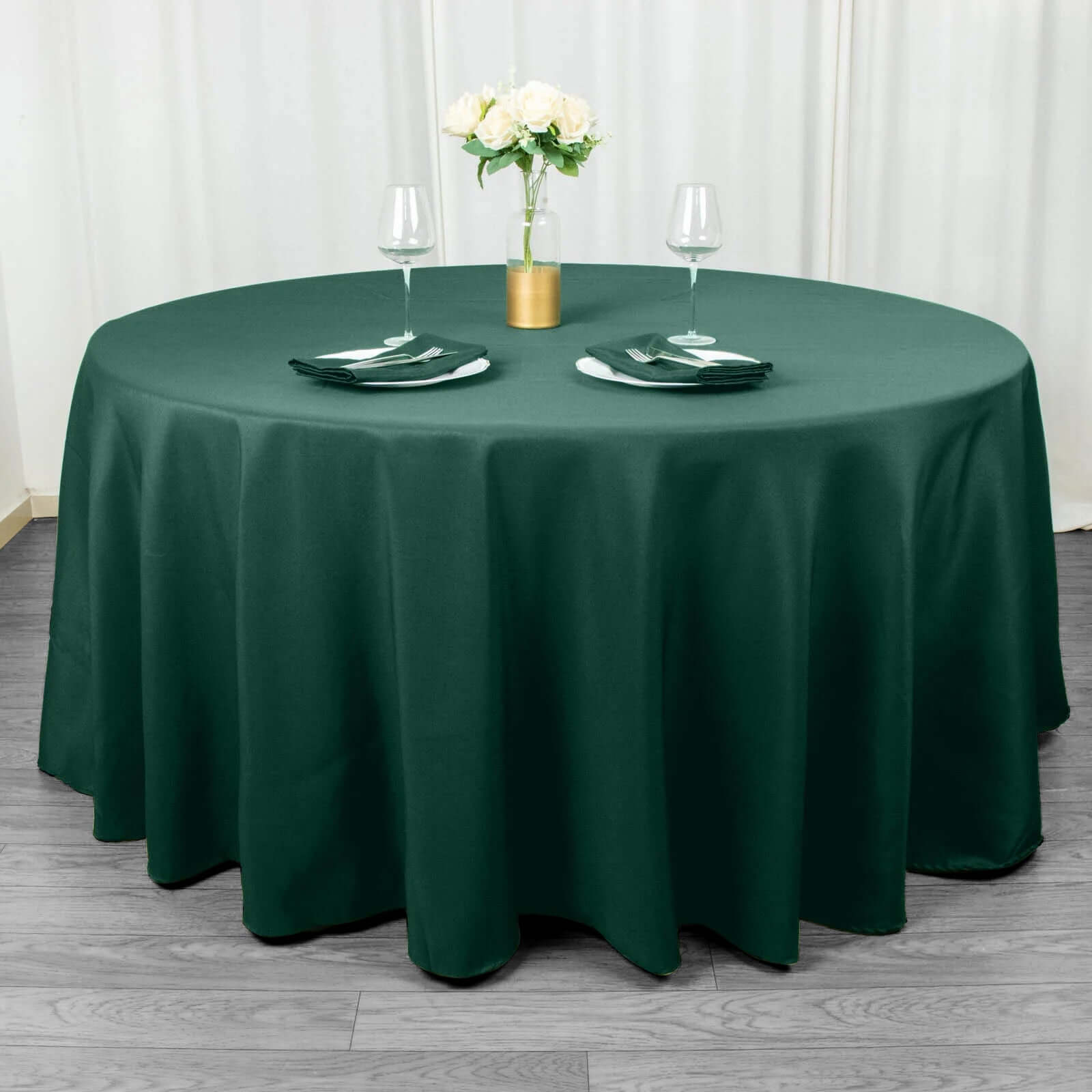 Premium Polyester 120" Round Tablecloth Hunter Emerald Green - Seamless 220GSM Wrinkle-Resistant Table Cover