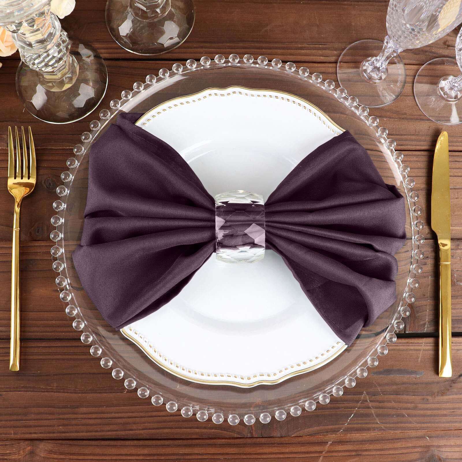 5 Pack Eggplant Cloth Napkins with Hemmed Edges, Reusable Polyester Dinner Linen Napkins - 20"x20"