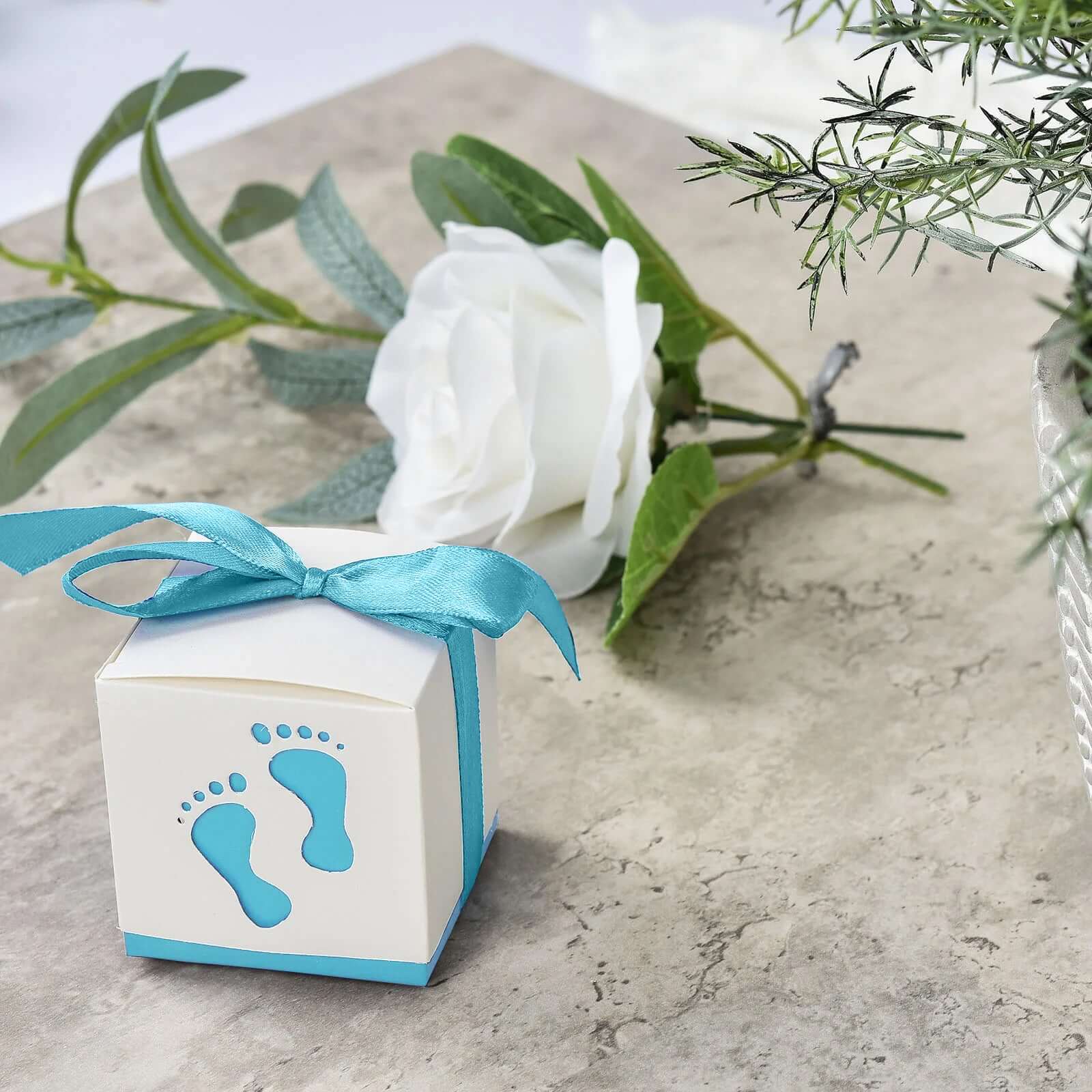 25 Pack 2" Light Blue Footprint Baby Shower Party Favor Candy Gift Boxes