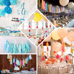 12 Pack Pre-Tied Antique Gold Paper Fringe Tassels With Garland String, Hanging Streamer Banner