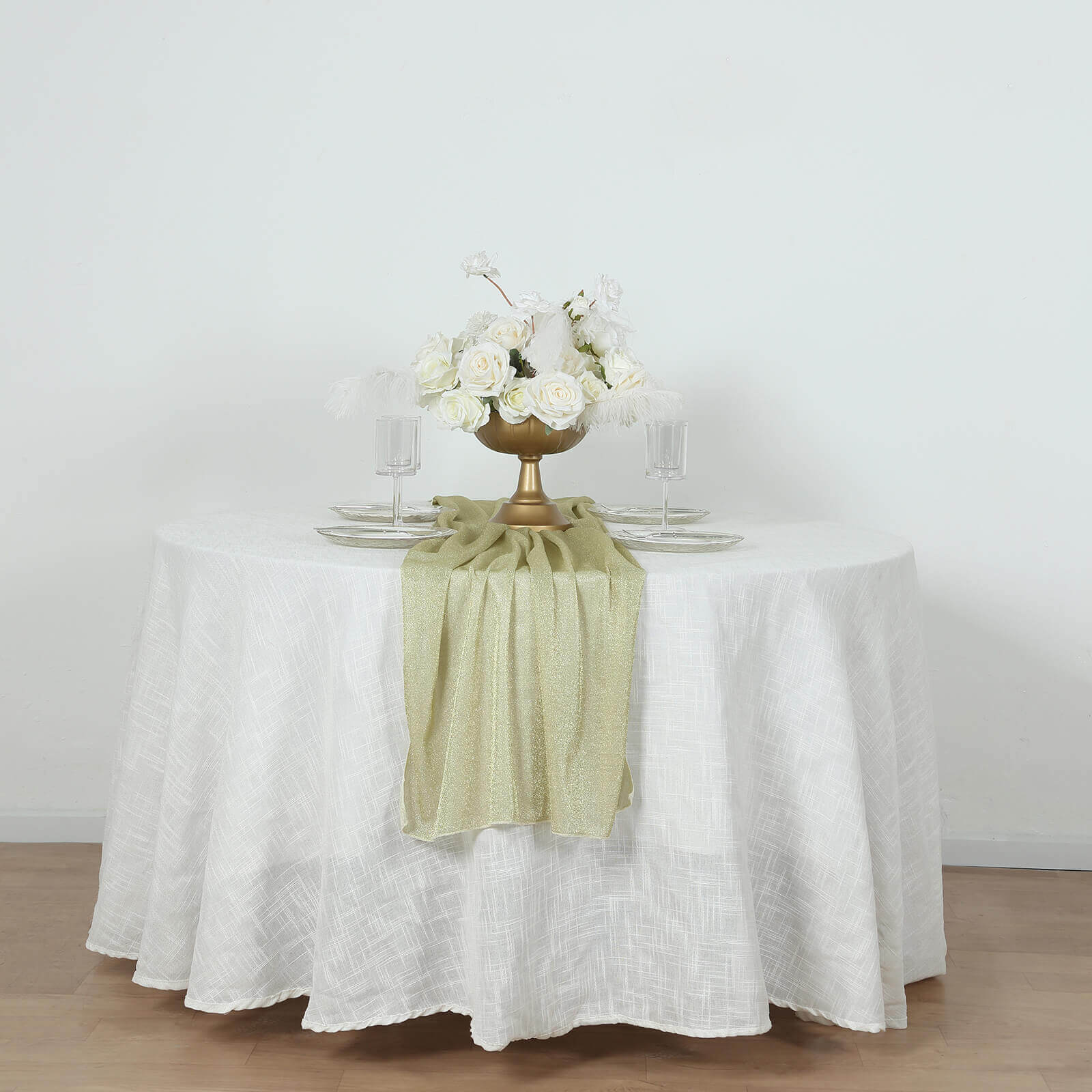 Glitter Gauze 27"x120" Table Runner Champagne - Sparkling Reusable Sheer Table Linen