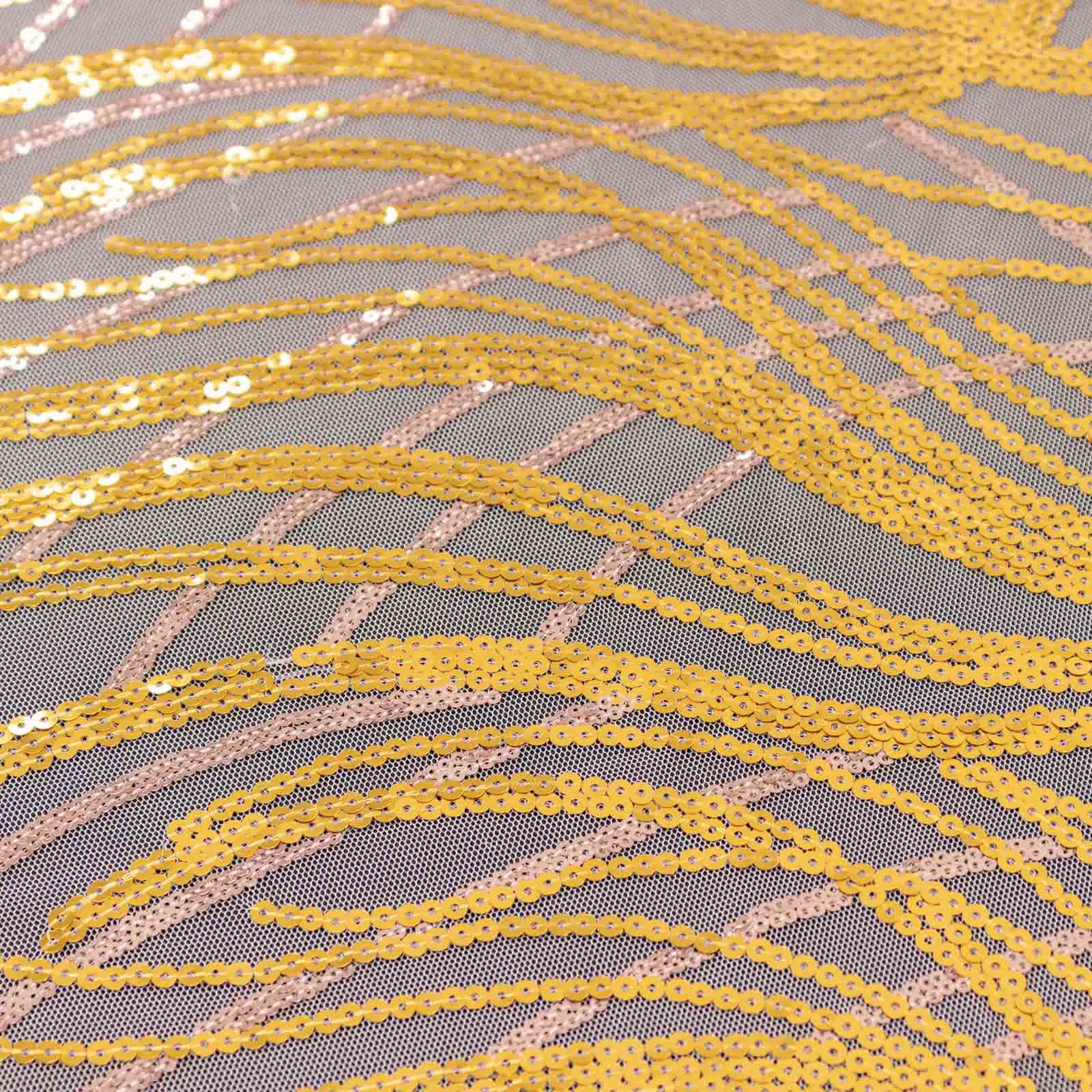 Mesh 90"x156" Rectangle Tablecloth Rose Gold/Gold - Wave Sequin Embroidered Table Cover