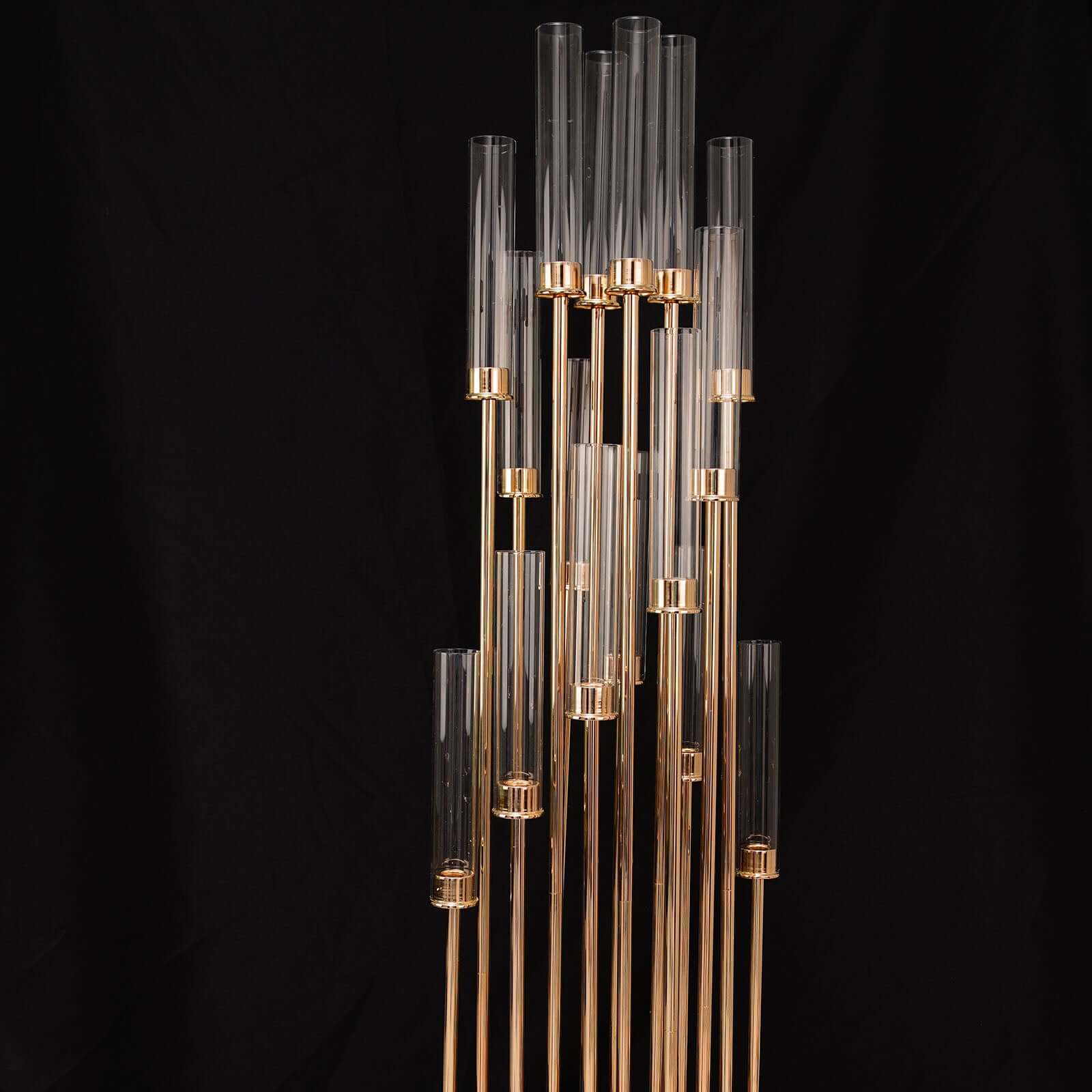 16-Arm Cluster Taper Candle Holder Gold with Clear Glass Shades - Stunning Large Candle Display for Venues 78"