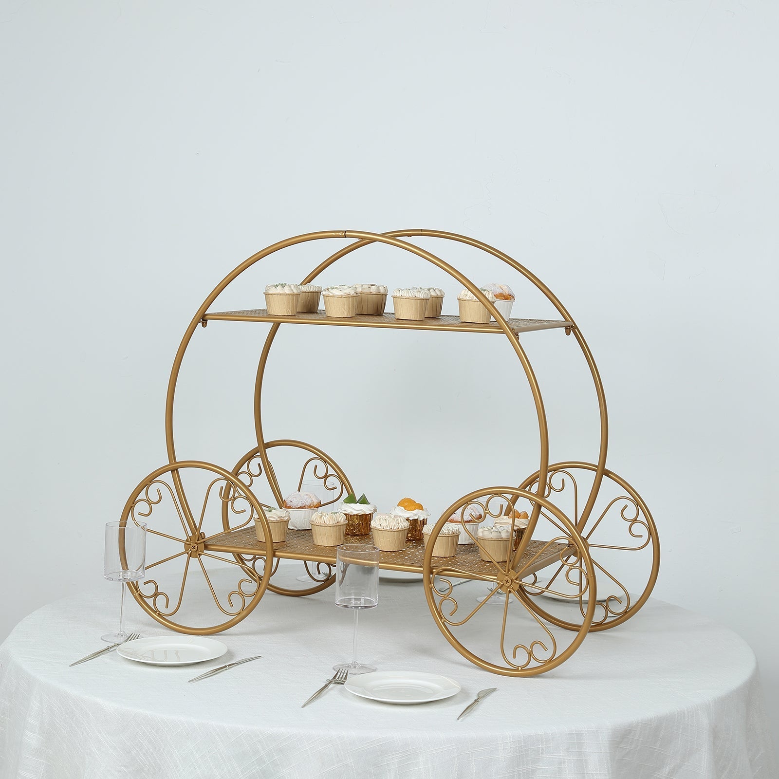 2-Tier Metal Cupcake Stand Gold - Giant Enchanting Cinderella Carriage-Inspired Pumpkin Coach Centerpiece Dessert Display Stand for Pastries & Party Favors 28"