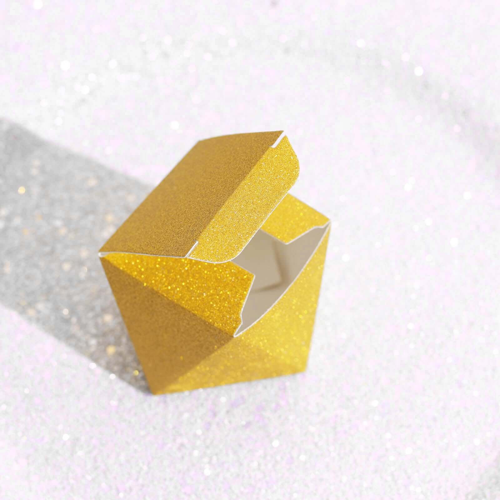 25 Pack 2"x3" Geometric Gold Glitter Wedding Favor Candy Gift Boxes