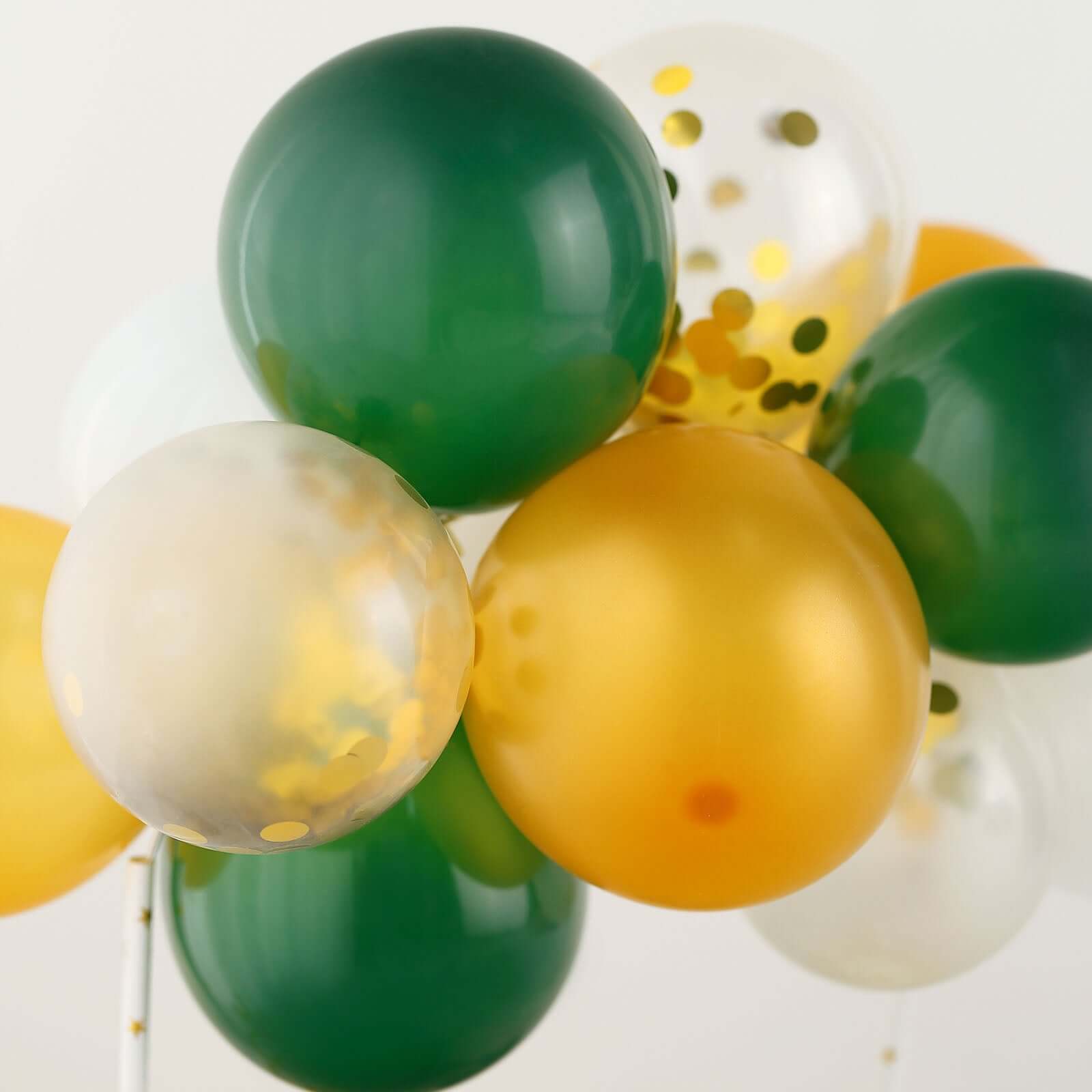 11 Pcs Balloon Cake Topper Clear, Gold, Hunter Green and White - Whimsical Clustered Mini Garland Cake Inserts DIY Party Decorations