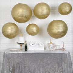 Set of 6 Gold Hanging Paper Lanterns, Chinese Sky Lanterns, Assorted Sizes - 16", 20", 24"