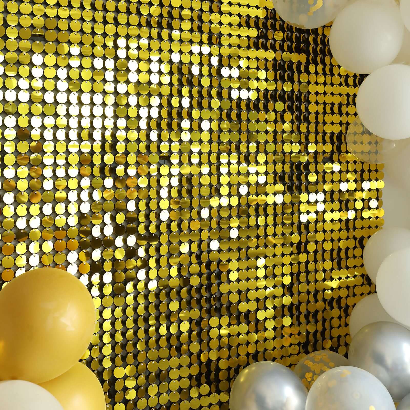 10sq.ft Shiny Gold Round Sequin Shimmer Wall Party Photo Backdrop, Active Spangle Wall Art Décor Panels - 10 Panels