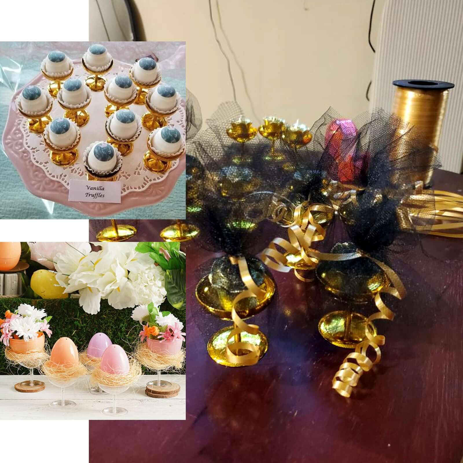 12-Pack Plastic Dessert Cup Candy Dishes Gold - Decorative Mini Pedestal Stands for Treats 2"