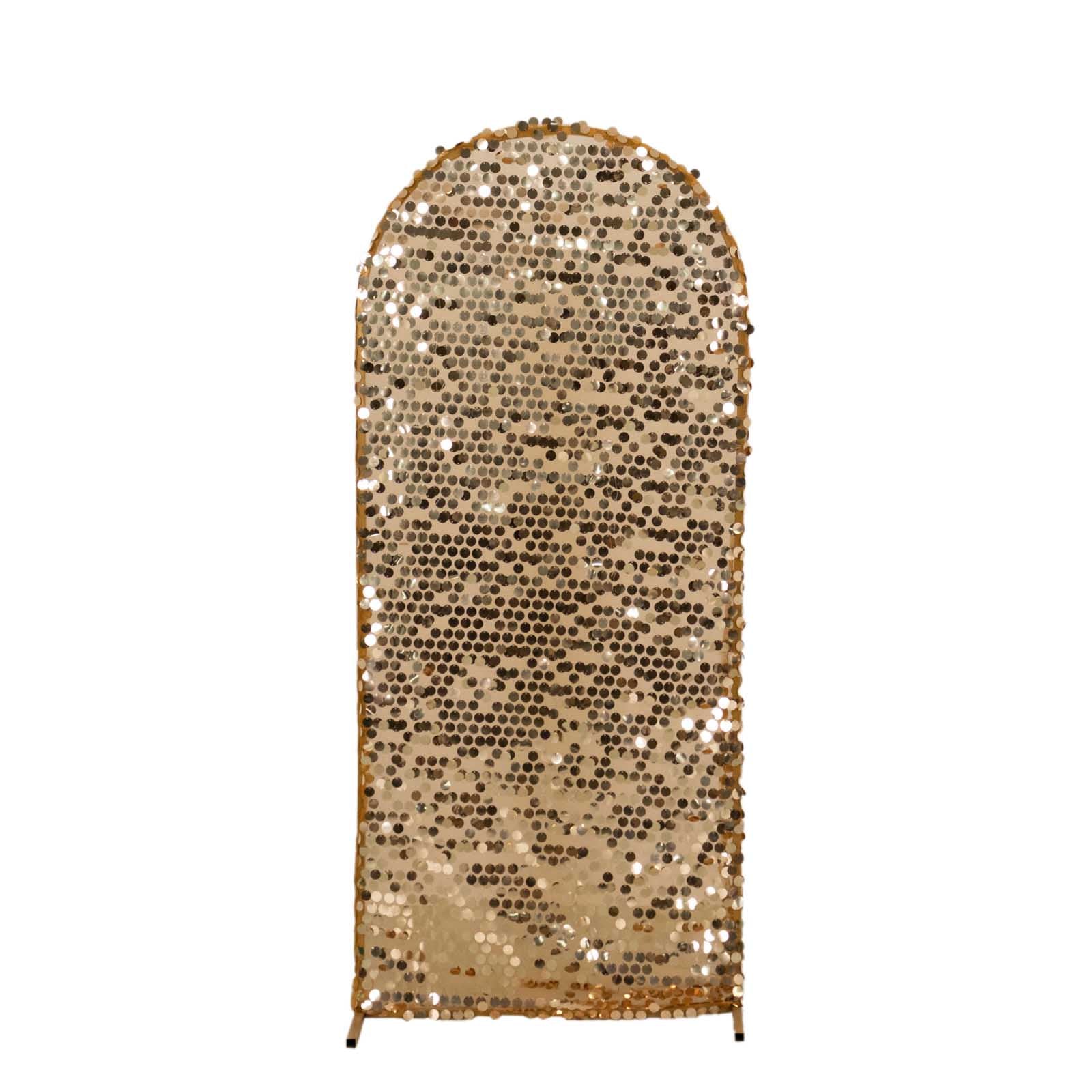 5ft Sparkly Gold Big Payette Sequin Fitted Wedding Arch Cover for Round Top Chiara Backdrop Stand