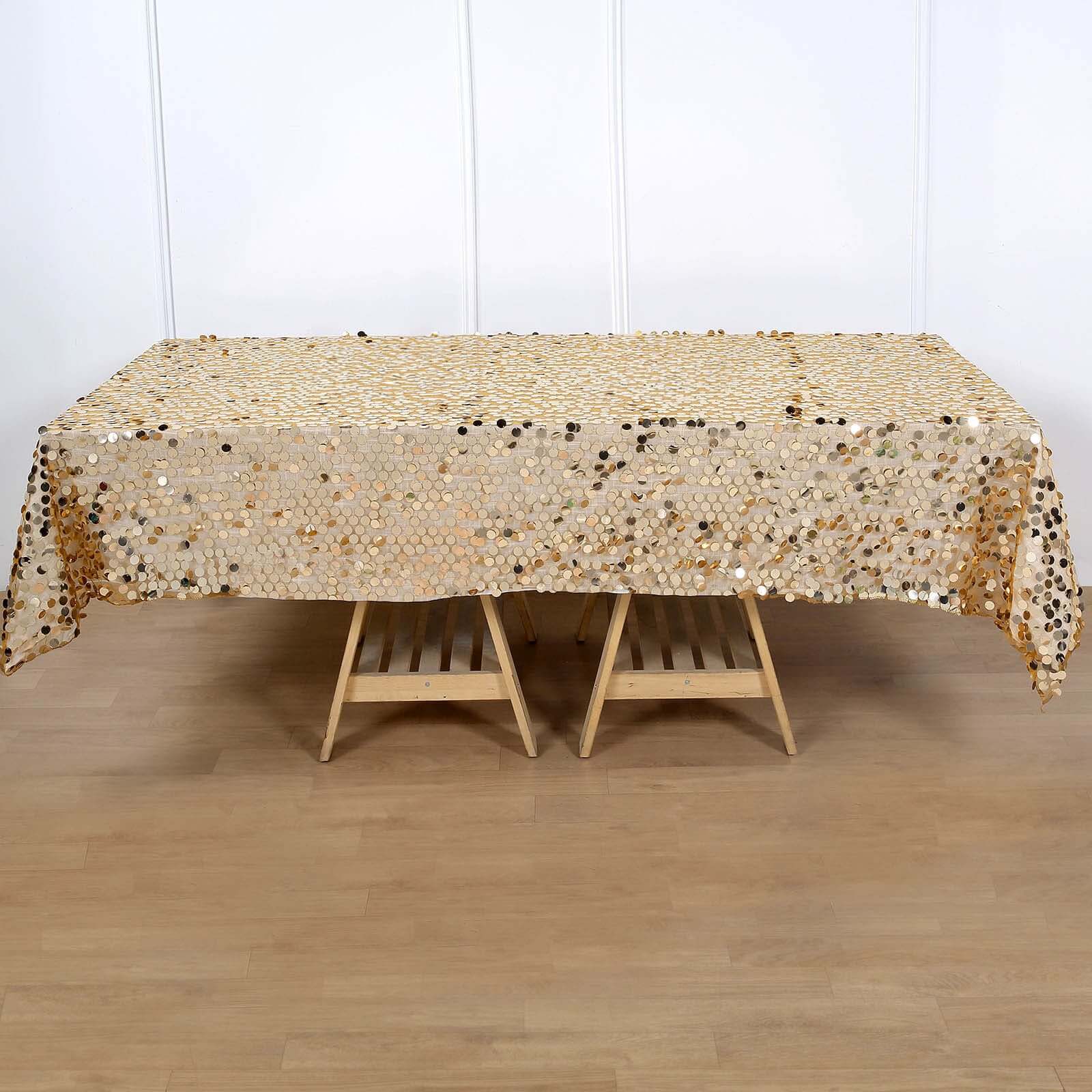 Sequin 60"x102" Rectangle Tablecloth Gold - Big Payette Table Cover