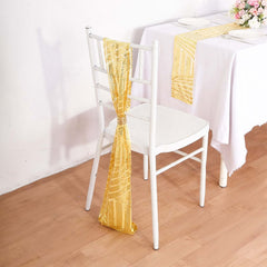 5 Pack Glitz Sequin Chair Sashes with Geometric Diamond Design 6"x88" Gold - Glittering Accent for Weddings