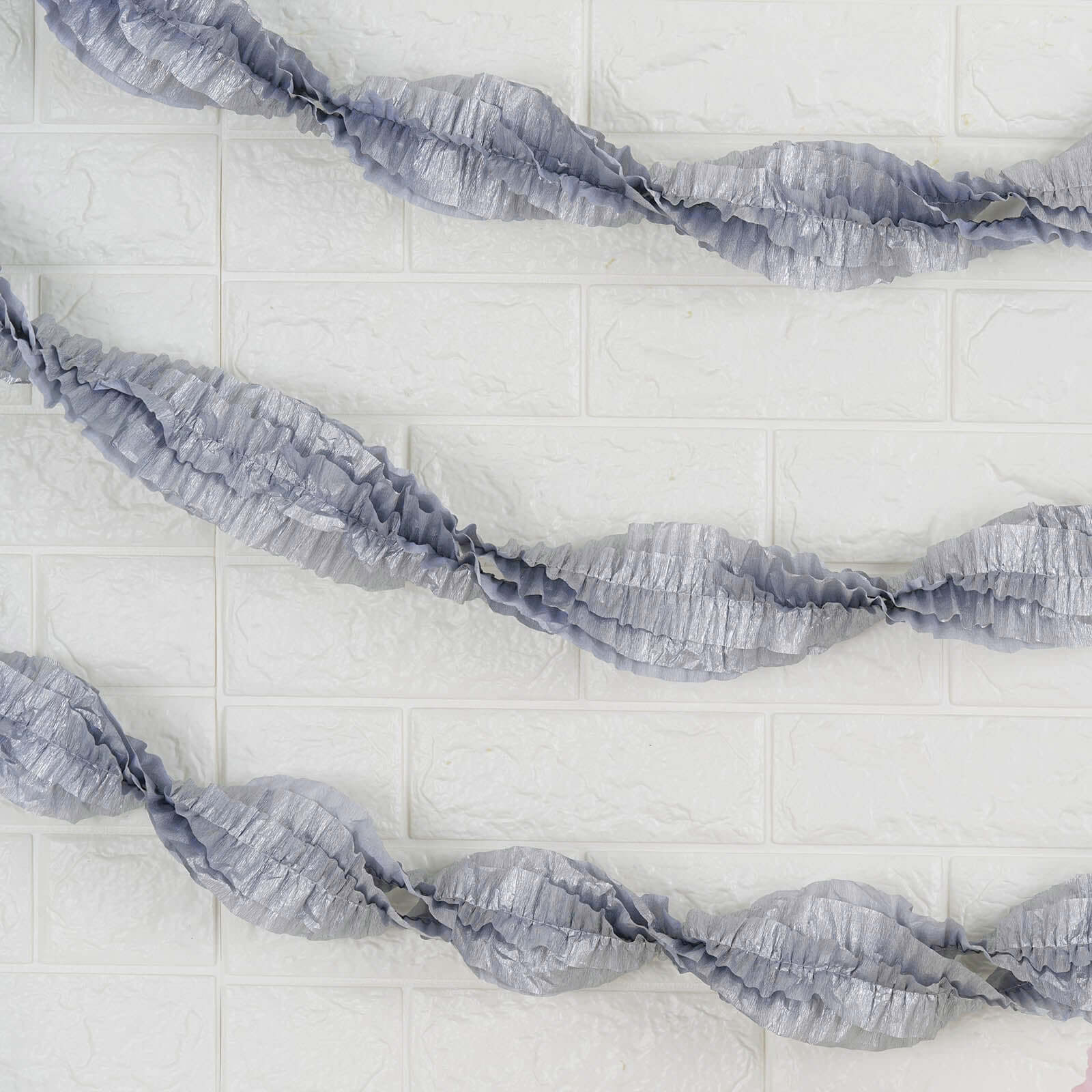 3 Rolls 28ft Silver Ruffled Tissue Paper Party Streamers, Crepe Paper Backdrop Decorations