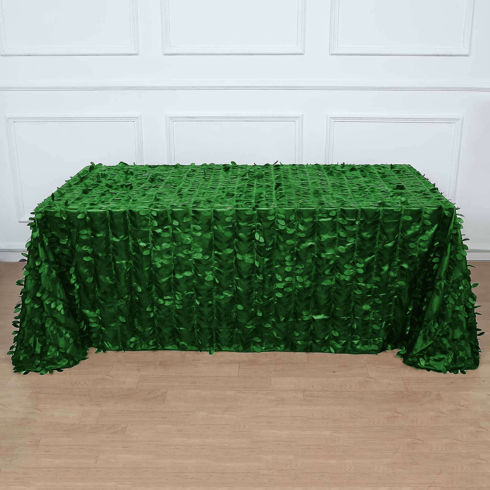 Taffeta 90"x132" Rectangle Tablecloth Green | 3D Leaf Petal Design Seamless Table Cover