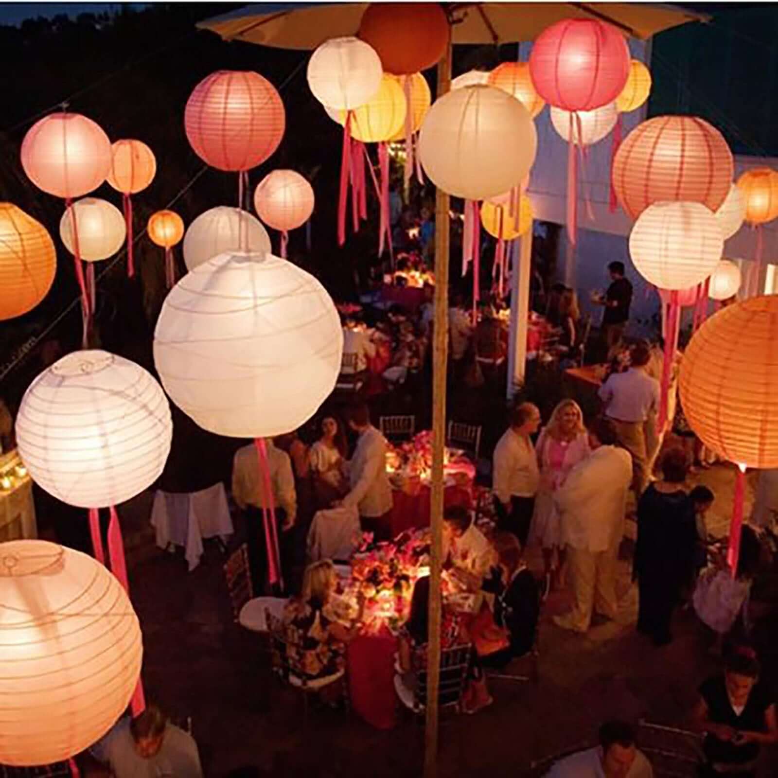 Set of 6 White Hanging Paper Lanterns, Chinese Sky Lanterns, Assorted Sizes - 16", 20", 24"